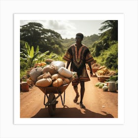 African Man With Wheelbarrow Art Print