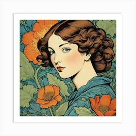 Lady With Flowers Art Print