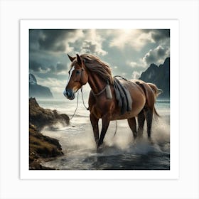 Horse In The Water Art Print