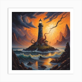 Octopus Lighthouse Art Print