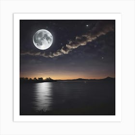 Full Moon Over Lake Art Print