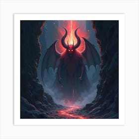 Demon Soul In A Watercolor Dark Chasm With Spectral Light 1 Art Print