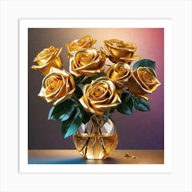 Gold Roses In A Vase 1 Art Print