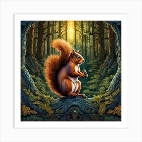 Squirrel In The Forest 42 Art Print