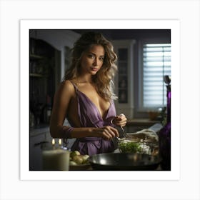 Beautiful Woman In Kitchen Art Print