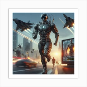 Robot Running In The City 1 Art Print