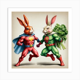 Rabbits In Superhero Costumes Art Print