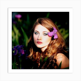 Beautiful Young Woman With Purple Flower Photo Art Print