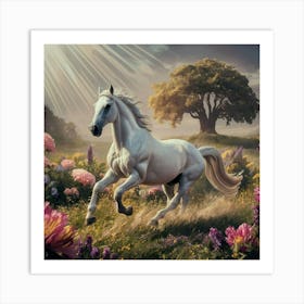 White Horse In The Meadow Art Print