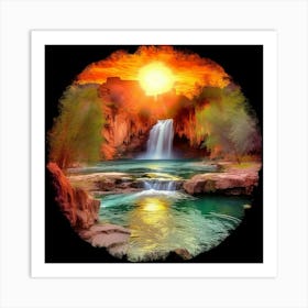 Sunset At The Waterfall Art Print