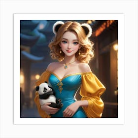 Chinese Girl With Panda Bear Art Print