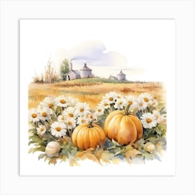 Farmhouse And Pumpkin Patch 0 Art Print