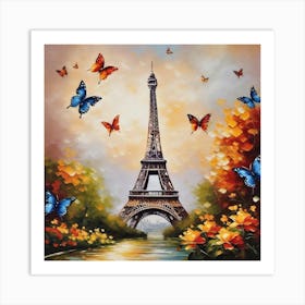 Butterflies In The Eiffel Tower Art Print