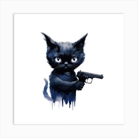 Black Cat With Gun Art Print