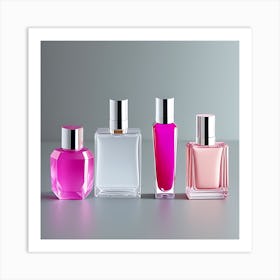 Perfume Bottles On A Gray Background Art Print