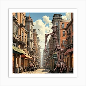 Steampunk Street Deserted Cubism Style Art Print