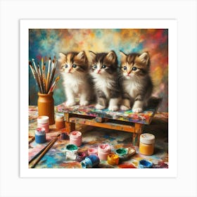 Three Kittens Painting Art Print