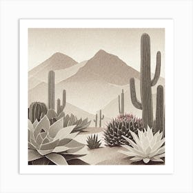 Firefly Modern Abstract Beautiful Lush Cactus And Succulent Garden In Neutral Muted Colors Of Tan, G (24) Art Print