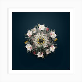 Vintage Blazing Star Flower Wreath on Teal Blue n.0003 Art Print