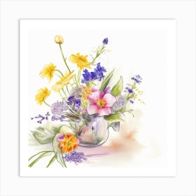 Watercolor Flowers In A Vase 1 Art Print