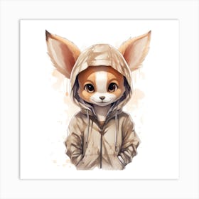 Watercolour Cartoon Fennec Fox In A Hoodie Art Print