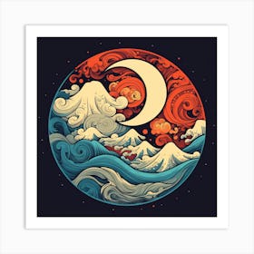 Moon And Waves 6 Art Print