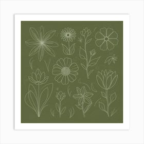 Doodles Of Flowers Art Print