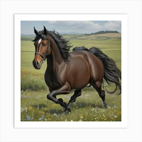 Horse Running In A Field Art Print