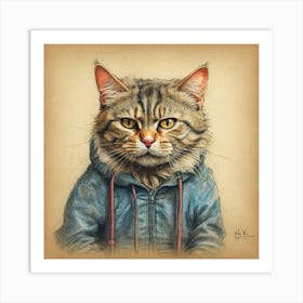 Cat In A Hoodie Art Print