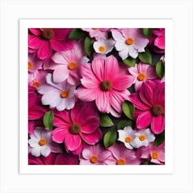 Pink Flowers On A Black Background 1 Art Print