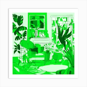 Abstract Broken Reality Bright Green Tones 1 Art Print