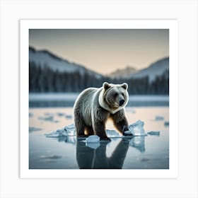 Brown Bear On Ice Art Print