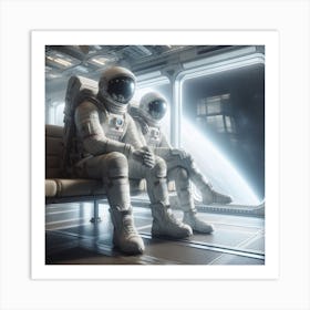 Astronauts Sitting On A Bench Art Print