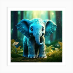 Firefly Adorable Turquoise Baby Elephant In Fantasy Forest 82158 (2) Art Print