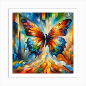 Colourful Cubist Abstract Butterfly v1 Art Print