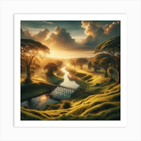 Sunset Over River Art Print