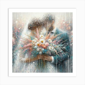 Bride And Groom In The Rain Art Print