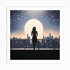 Silhouette Of A Woman At Night Art Print