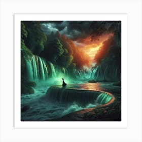 Woman By A Waterfall Art Print