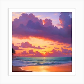 BEAUTIFUL SUNSET ON BEACH OIL COLORS Art Print