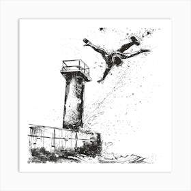 Man Jumping Off A Lighthouse Art Print