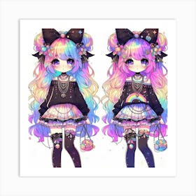 Two Girls With Rainbow Hair Art Print