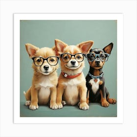 Three Dogs In Glasses Art Print