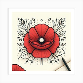 Large red poppy flower, Vector art 3 Art Print