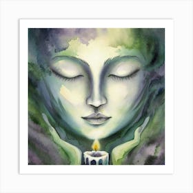 Meditative Woman With Candle Art Print