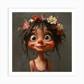 Little Girl With Flowers On Her Head Poster