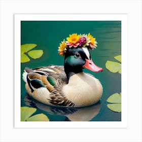 Duck With Flower Crown 1 Art Print