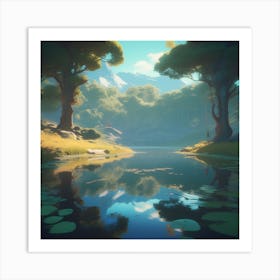 Pond With Trees 3 Art Print