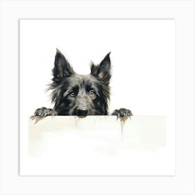 Black Shepherd Dog Peeking Over A Sign Art Print