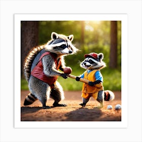 Raccoons Playing Baseball 1 Art Print